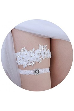 ACiyD Jarretière de Mariage pour Les mariées Jarretières élastiques Perle Strass Cristal Dentelle Jarretières pour Mariage Ac