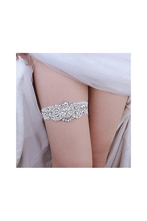 Mariage Jarretière De Mariée Ceinture Stretch Dentelle Jarretière De Mariée Strass Perles De Cristal Transparentes Couleur :