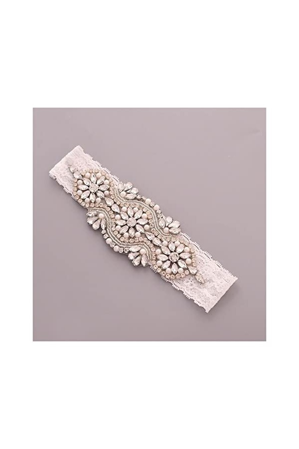 Mariage Jarretière De Mariée Ceinture Stretch Dentelle Jarretière De Mariée Strass Perles De Cristal Transparentes Couleur :