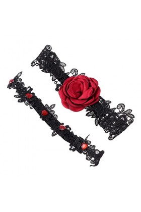 ACiyD Strass Fait à la Main Jarretière de mariée Stretch Brodé Stretch Jarretière Rose Fleur Jarretière Dentelle Jambe Verrou