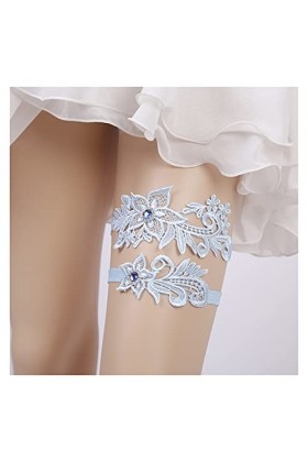ACiyD Jarretière de Mariage Bleue pour Les mariées, jarretière en Dentelle Strass pour la fête de Bal de Mariage