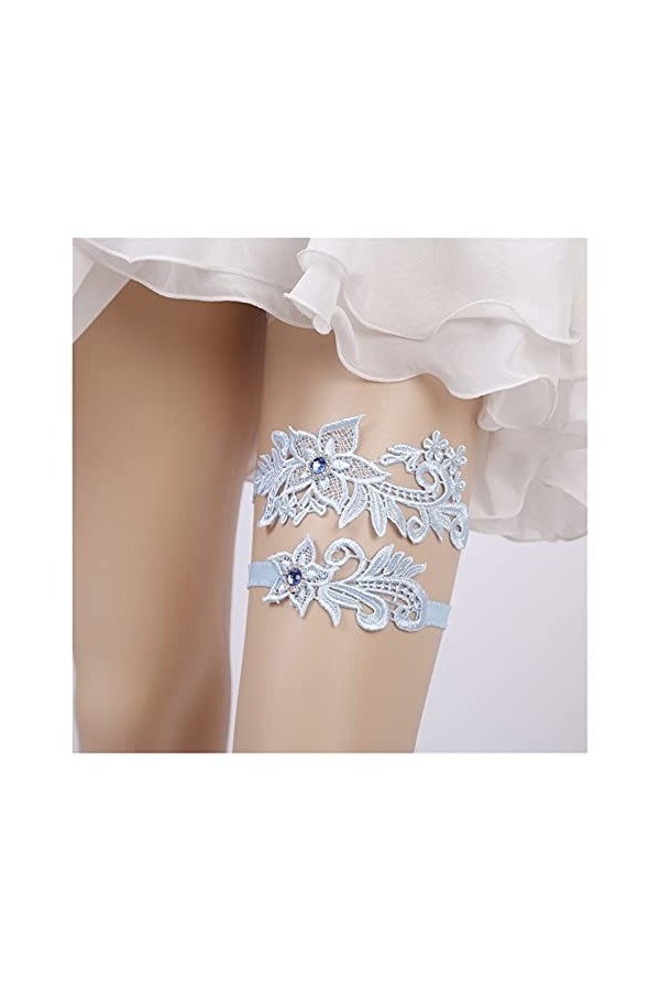 ACiyD Jarretière de Mariage Bleue pour Les mariées, jarretière en Dentelle Strass pour la fête de Bal de Mariage