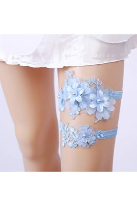 ACiyD Ceinture 2pcs Jarretelles de mariée Ceintures Dentelle Perle incrusté Bande de Jambe Florale pour la fête de Mariage Bl