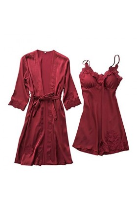 Ensemble de lingerie sexy pour femme - Cami en soie sexy - Vêtements de nuit - Ensemble de sous-vêtements - Pyjama avec robe 