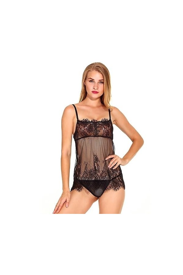 sous-vêtements Sexy en Filet de Poisson pour Femmes, Lingerie dété à Bretelles, Pyjama érotique à Trois Points
