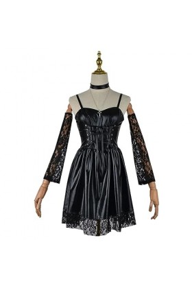 AAHARYA Anime Death Note Cosplay Costume Amane Misa Femmes Noir Imitation Cuir Sexy Gothique Uniforme Collier Halloween Robe 