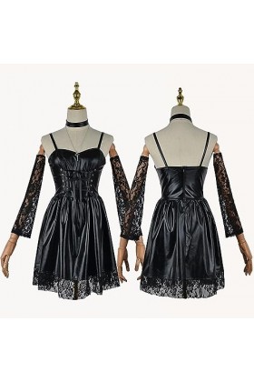 AAHARYA Anime Death Note Cosplay Costume Amane Misa Femmes Noir Imitation Cuir Sexy Gothique Uniforme Collier Halloween Robe 