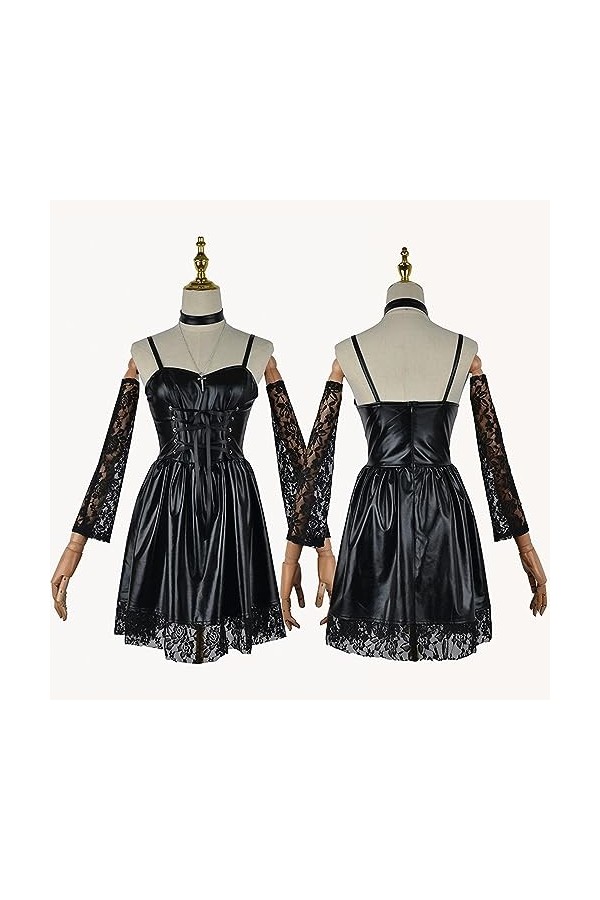 AAHARYA Anime Death Note Cosplay Costume Amane Misa Femmes Noir Imitation Cuir Sexy Gothique Uniforme Collier Halloween Robe 