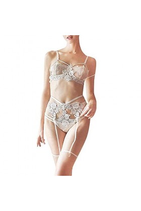 Pyjama Sexy 3 Pcs Lingerie Sexy Uniforme Dentelle Porte-Jarretelles Trois Points Ouvert sous-Vêtements Ensemble pour Femmes T