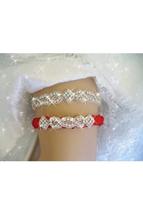 TONZN Jarretière florale en dentelle pour fête, accessoires de mariage élastique avec strass, bleu 5 pièces, taille M, porte-