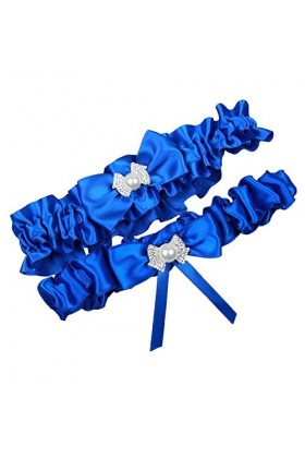 TONZN Lot de 5 jarretières en dentelle blanche avec accessoires de mariage - Saphir - Taille unique