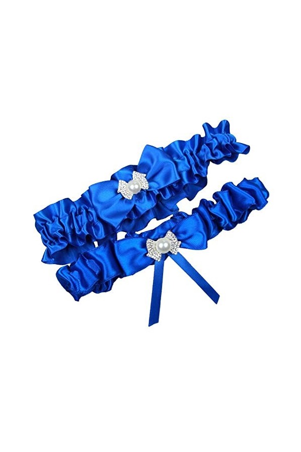 TONZN Lot de 5 jarretières en dentelle blanche avec accessoires de mariage - Saphir - Taille unique