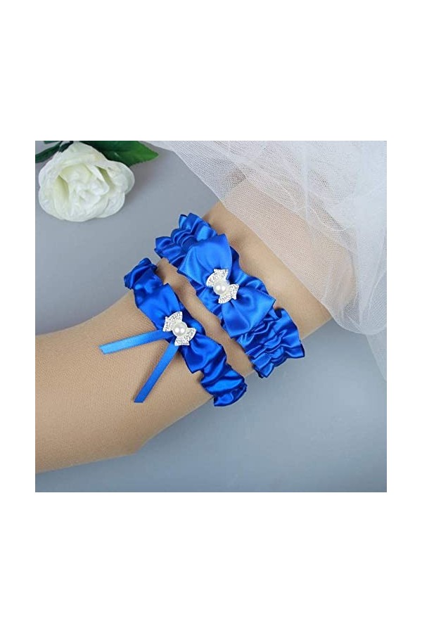 TONZN Lot de 5 jarretières en dentelle blanche avec accessoires de mariage - Saphir - Taille unique