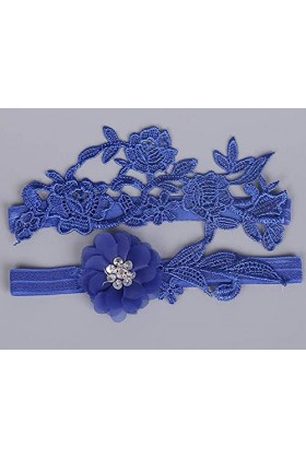 TONZN Jarretière de mariage en dentelle florale, jarretière en dentelle pour décoration de jambe de mariée - Bleu - Taille un