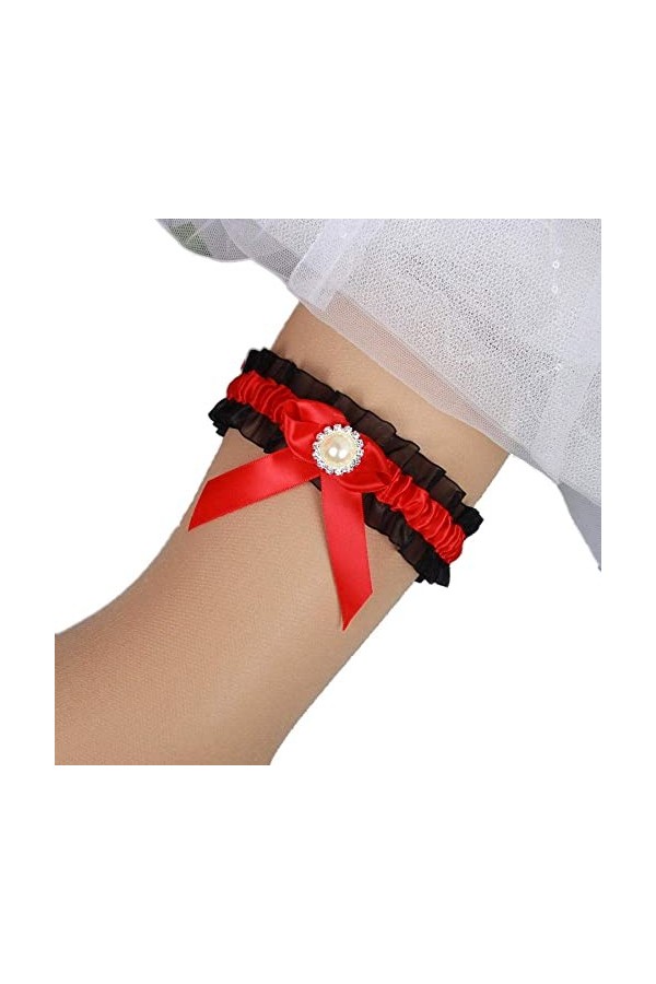 BAtlam Jarretière personnalisée, Accessoires de Mariage de mariée Ruban Rouge Porte-Jarretelles en Dentelle Extensible-Rouge 