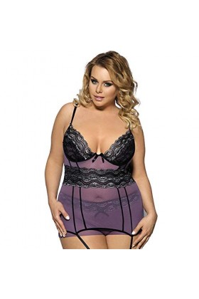 Pyjama Sexy Lenceria Lingerie Sexy Grandes Tailles Robe avec Jarretière Nuit Romantique Femmes Bodycon Mesh Sexy Babydoll Vi