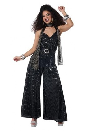California Costumes Adult Womens Black Lets Dance Disco Jumpsuit 70s Fancy Dress Costume