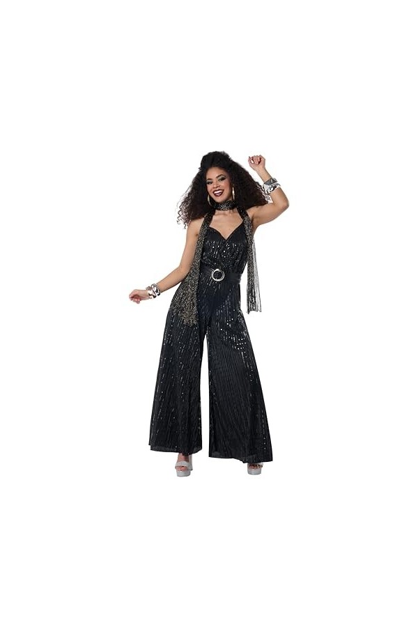 California Costumes Adult Womens Black Lets Dance Disco Jumpsuit 70s Fancy Dress Costume