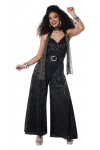 California Costumes Adult Womens Black Lets Dance Disco Jumpsuit 70s Fancy Dress Costume