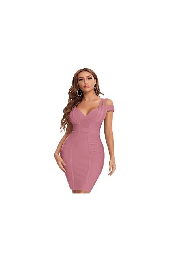 JHOOLE Robe Bandage Vert Col V Double Sangle Party Club Élastique Blanc Rouge Color : Black, Size : XS 