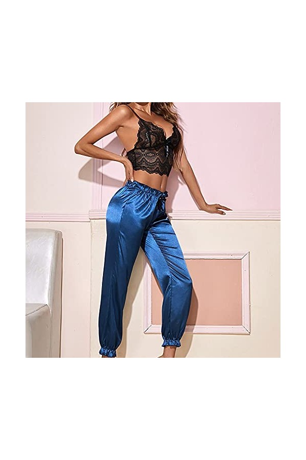 sous-vêtements Sexy Femme Coquine érotique Tenues Femme Sexy Satin Pyjama Fronde Soutien-Gorge Pantalon Long Costume Deux piè