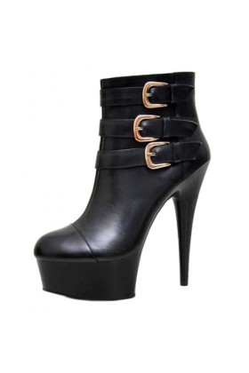 PROMI Talon Aiguille Bottes À Talons Hauts Noires 15cm/17cm Printemps Et Automne Bottes Basses À Boucle Mode-black 15CM||37