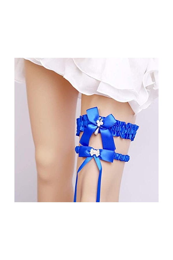 ACiyD Jarretière en Dentelle avec,Accessoires de Mariage jarretière en Dentelle Strass-Bleu Ciel_Taille Unique,Cadeaux Jarret