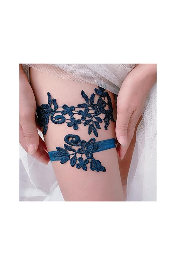 Jarretière de Mariage 2 pièces en Dentelle Sexy Ladies Cuisse Anneau Couleur : F Bleu Royal, Taille : Taille Unique G Bleu