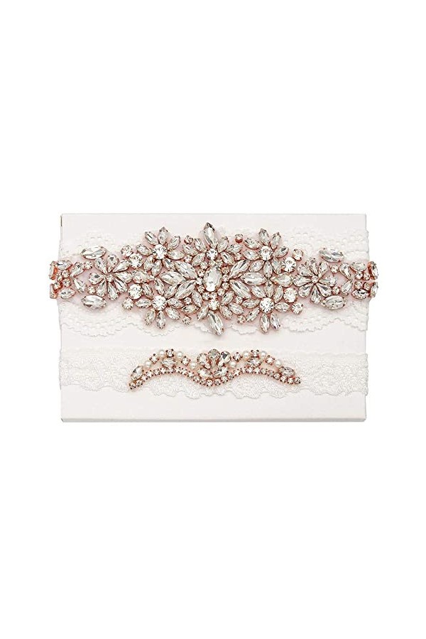 ACiyD Jarretière en Dentelle avec Ornement, Accessoires de Mariage Nuptiale jarretière en Dentelle Extensible-Or Rose_M, jarr