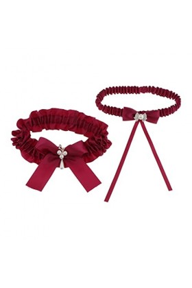 ACiyD Ceinture 2X Porte-Jarretelles élastiques Porte-Jarretelles en Dentelle pour Ruban de Satin de Mariage - Rouge, 32cm Dam