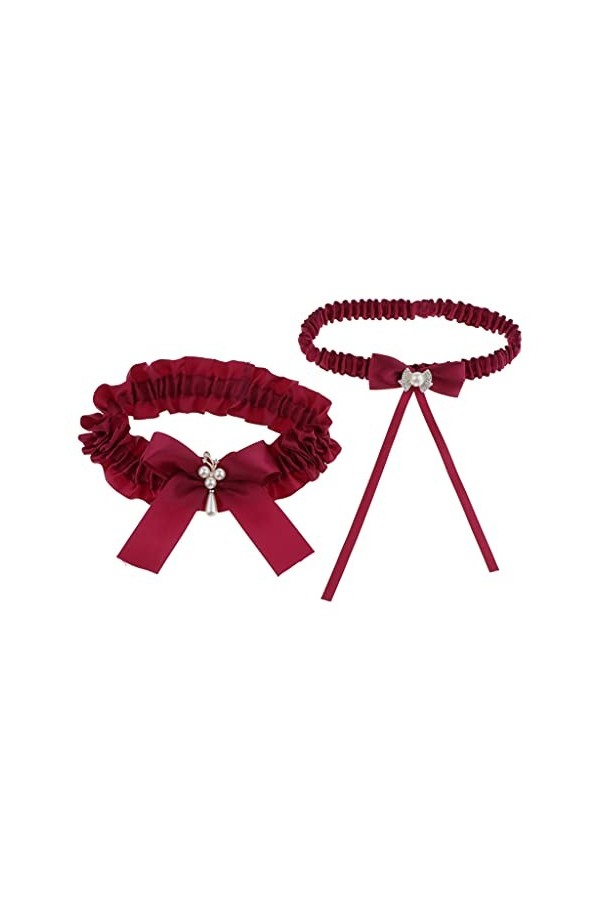 ACiyD Ceinture 2X Porte-Jarretelles élastiques Porte-Jarretelles en Dentelle pour Ruban de Satin de Mariage - Rouge, 32cm Dam