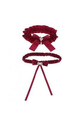 ACiyD Ceinture 2X Porte-Jarretelles élastiques Porte-Jarretelles en Dentelle pour Ruban de Satin de Mariage - Rouge, 32cm Dam