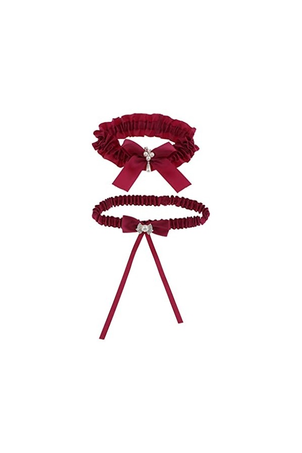 ACiyD Ceinture 2X Porte-Jarretelles élastiques Porte-Jarretelles en Dentelle pour Ruban de Satin de Mariage - Rouge, 32cm Dam