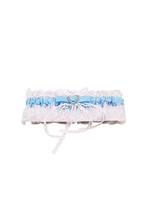 ACiyD Ceinture élégante en Dentelle avec nœud en Maille et Porte-Jarretelles en Dentelle avec Strass Couleur : Bleu, Taille 