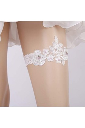 ACiyD Ceinture pour Dames Mariage Occidental Mariée Jarretière Dentelle Perle Fleur Décor de Pied de Mariée Ornements Floraux