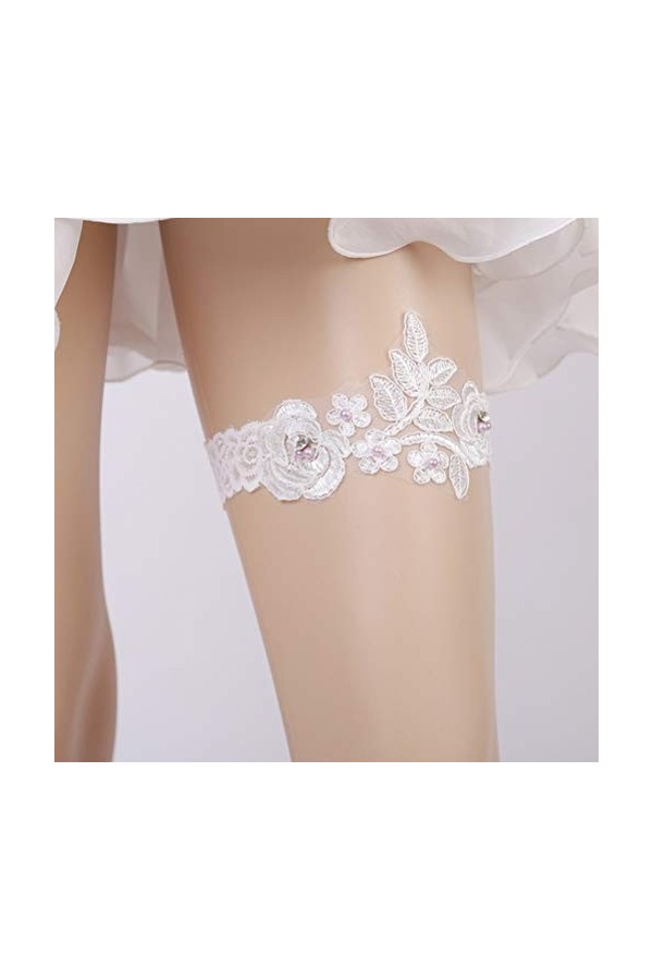 ACiyD Ceinture pour Dames Mariage Occidental Mariée Jarretière Dentelle Perle Fleur Décor de Pied de Mariée Ornements Floraux