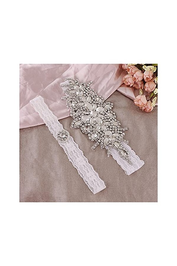 ACiyD Ensemble de jarretière en Dentelle Faite à la Main, Anneau de Cuisse avec Bande de Jambe en Strass, jarretière pour Fem