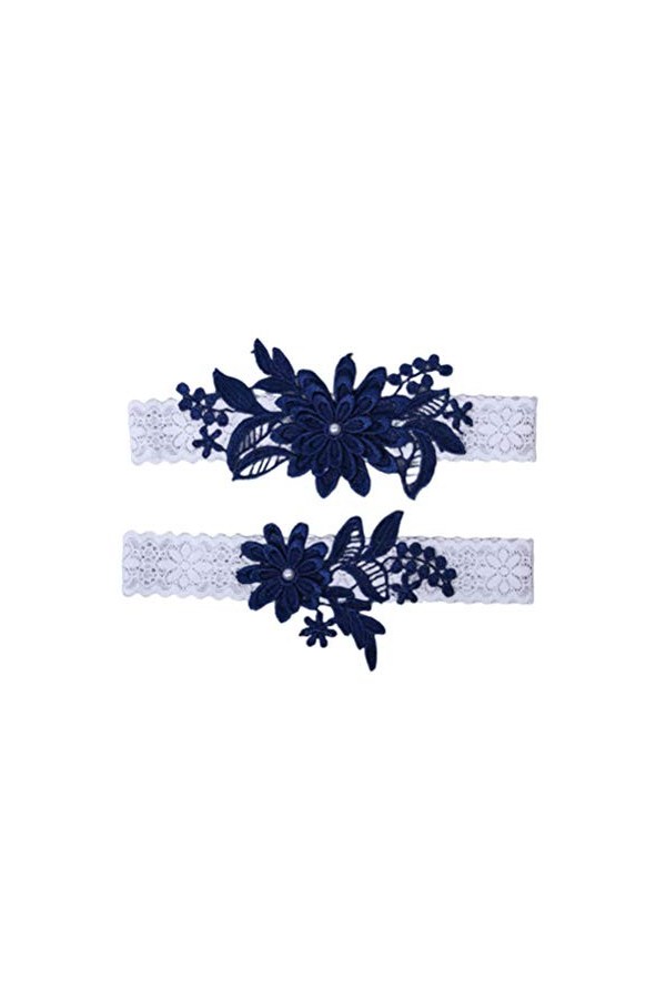 Ceinture pour dames 2 pièces mariée jarretière dentelle perle florale incrusté élastique porte-jarretelles ornements de jambe