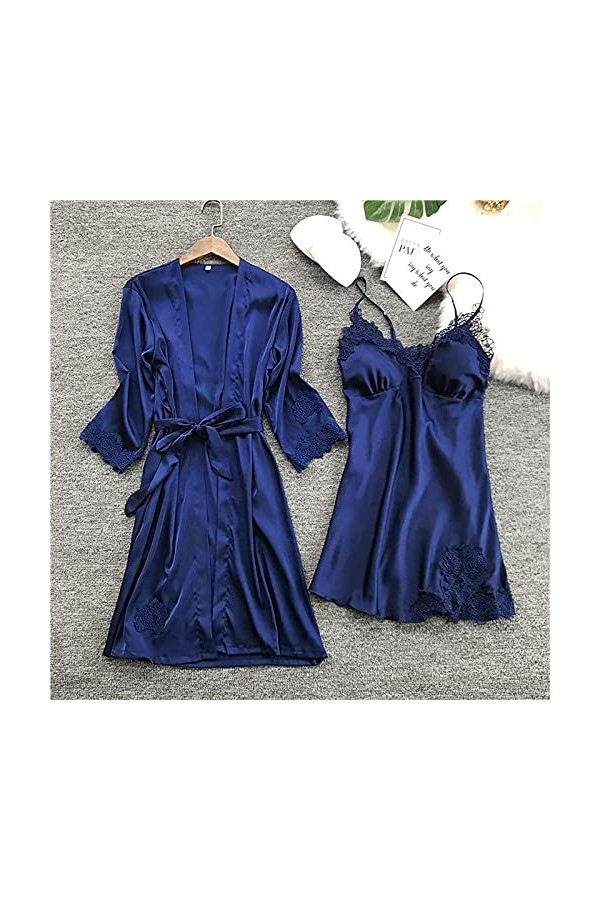 Ensemble de lingerie sexy pour femme - Cami en soie sexy - Vêtements de nuit - Ensemble de sous-vêtements - Pyjama avec robe 