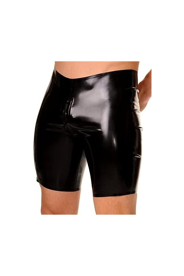 IDOBLO Latex Rubber Black Men Quarter Pants for Special Occasions Role Play Handmade 0.4mm,Noir,XS