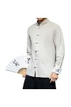 Chemisier à manches longues pour homme - En coton - Broderie Kung Fu - Uniforme de chanfu, Black Shirts, XS