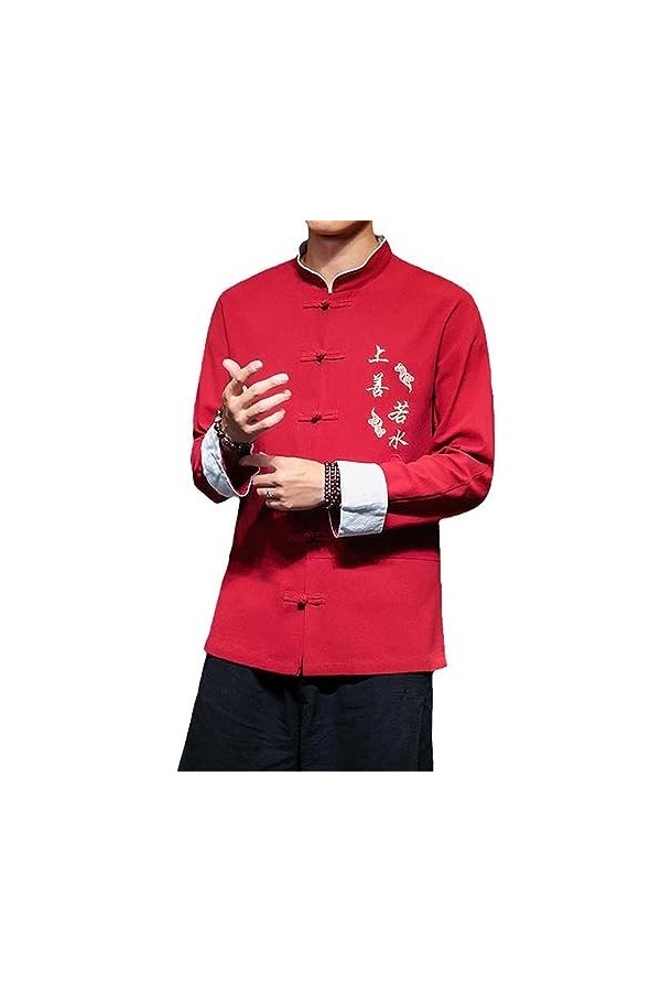 Chemisier à manches longues pour homme - En coton - Broderie Kung Fu - Uniforme de chanfu, Black Shirts, XS