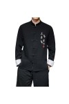 Chemisier à manches longues pour homme - En coton - Broderie Kung Fu - Uniforme de chanfu, Black Shirts, XS