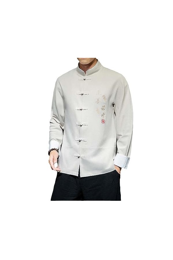 Chemisier à manches longues pour homme - En coton - Broderie Kung Fu - Uniforme de chanfu, Black Shirts, XS