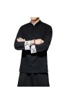 Chemisier à manches longues pour homme - En coton - Broderie Kung Fu - Uniforme de chanfu, Black Shirts, XS