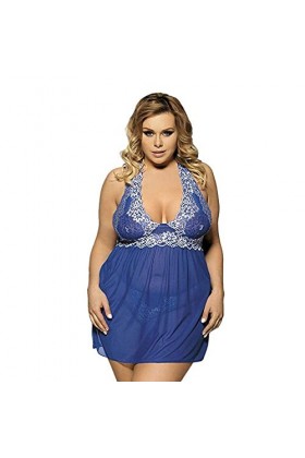 OQHAIR Baby Dolls pour Femmes vêtements Sexy Femmes Nuit Sexe Nuisette Porno Dentelle Rouge Voir à Travers Licou Grande Taill