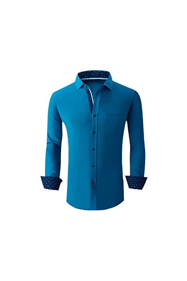 Chemises habillées pour Hommes Patchwork Chemise à Manches Longues pour Hommes Coupe régulière Boutonnée Chemise daffaires F
