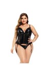 ZTIANEF Front ouvertSexy Lingerie Tunique Haut bandoulière brodé Taille Shapewear, Noir, 6XL