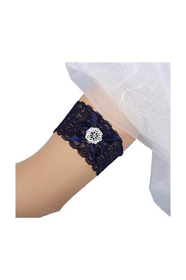 TONZN Accessoires Jarretière de mariée, jambe de mariée en dentelle haute élasticité bleu marine avec porte-jarretelles, acce