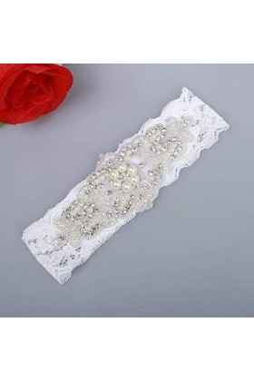TONZN Jarretière en dentelle en ruban de satin, accessoires de mariage en dentelle pour porte-jarretelles - Blanc - 5 pièces 